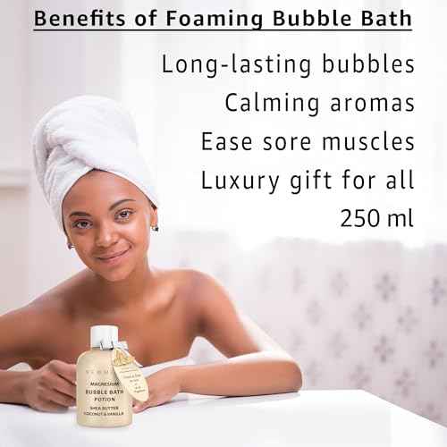 Magnesium Bubble Bath - Long Lasting Foaming Bubbles - Moisturizing - Shea Butter Coconut Vanilla - Relaxing Stress Relief - Calming Self Care Spa Gift for Birthday Christmas