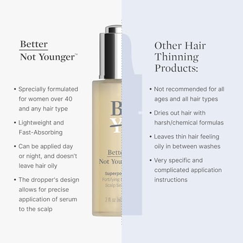 Better Not Younger Hair Thickening Serum for Women Over 40 ? Scalp Care, Hair Density Treatment and Anti-Aging 2fl.oz ? Fortifying Serum with Biotin & Ginger. Promotes Stronger, Thicker-Looking Hair.