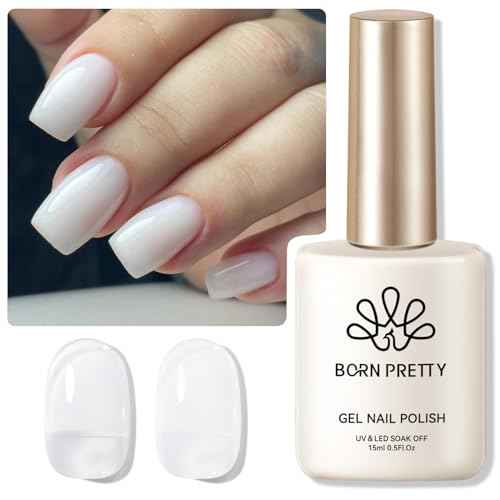 Born Pretty Milky White Gel Nail Polish Jelly White Sheer Translucent Neutral Gel Polish Hema-Free Soak Off Nail Art Gel 15ml, 0.54 Fl Oz