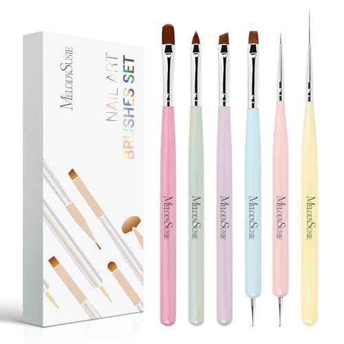 MelodySusie Nail Art Brushes Set,6pcs Nail Art Design Pen Painting Tools with Extension Gel Brush, Polish Brush, Builder Brush,Liner Brush, Carved Brush, and Dotting Pen for Home DIY Salon Use