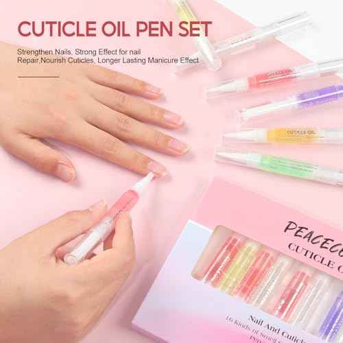 Peacecolor 16Pcs Cuticle Oil Pen for Nails Portable Nail Moist Nail Strengthener Nails Care Kit for Treatment Care Nail Softener and Strengthener