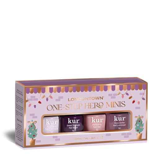 LONDONTOWN One Step Hero Minis ? 4-Piece Nail Gift Set with Tint, Brightening & Strengthening, No Base or Top Coat Needed