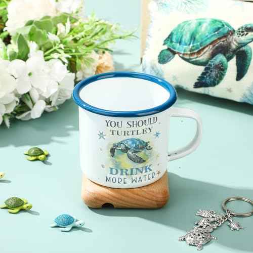 Sea Turtle Lover Gifts for Women Birthday Gifts Baskets Set Include Canvas Tote Bag, Makeup Bag, Socks, Keychain, Enamel Mug, Small Figurines for Mom, Wife, Sister, Friend