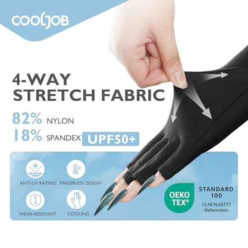 COOLJOB Anti-UV Gloves for Nail Lamp, Professional UPF50+ UV Protection Glove for Manicures, Art Skin Care Fingerless, Women Men Protect Hands from Sun and Nail Dryer Harm, Black, 1 Pair