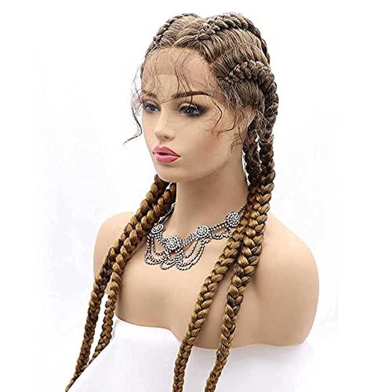 4 Twist Lace Front Braid Wig Nature Looking with Baby Hair Synthetic Wigs Hand Tied Heat Resistant Fiber 4 Braided Daily Wear Wigs for Women 30 Inches (Brown)