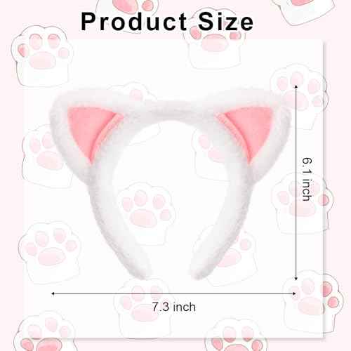 White Cat Ears Headband Fuzzy Ears Headband for Halloween Cosplay Costume Cute Cat Ear Headbands for Makeup Spa Party Christmas Gifts Animal headband