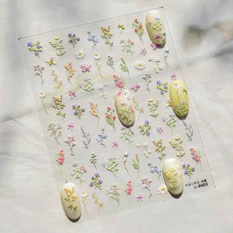 JMEOWIO 3D Embossed Flower Nail Art Stickers Decals Self-Adhesive 5D Spring Summer Floral Nail Supplies Nail Art Design Decoration Accessories 1 Sheets