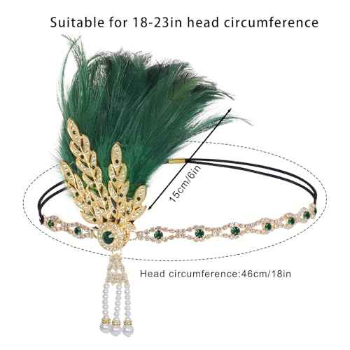 Tongcloud 1920s Flapper Feather Headband Roaring 20s Gatsby Headpiece Women's 1920s Headband Flapper Feather Headpiece