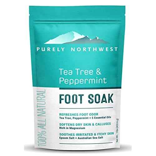 Epsom Salt Tea Tree Foot Soak-Toenail Repair, Softens Thick Calluses & Corns, Stubborn Foot Odor, Athletes Foot Burning & Itching, Damaged Discolored Nails: Purely Northwest USA 16 ounces/1Lb