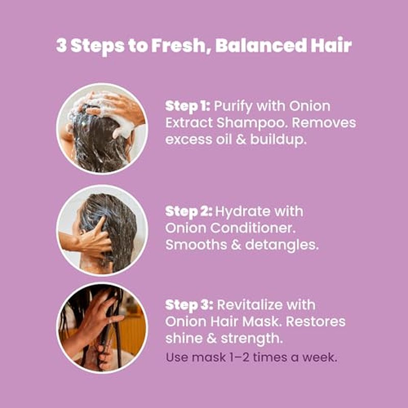 ANYELUZ Onion Shampoo, Conditioner and Hair Mask set, with Onion Extract and Vitamin E, Cleanses and Reduces Oiliness, for all Hair Types
