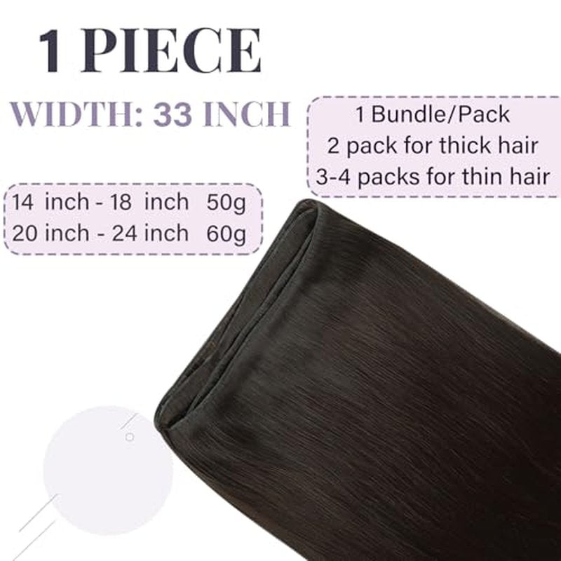 Fshine Genius Weft for Women Darkest Brown 20 Inch 60g Remy Human Extensions Human Bundle Natural Straight Long Weave One Piece Genius Weft