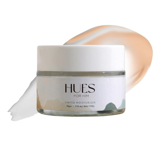 HUES FOR HIM Tinted Moisturiser – Hydra Boost BB Cream with Hyaluronic Acid for Men, Even Skin Tone & Daily Hydration, 30g