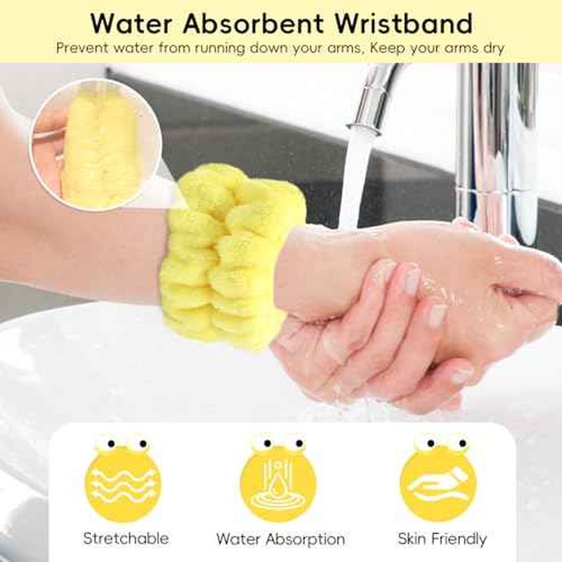 Face Wash Headband, Skincare Wrist Bands For Washing Face Set Spa Hair Bands come with a Hair Scrunchie, Cute Yellow snail tentacle Elastic Headband, For Face Washing Makeup Skincare (Yellow)