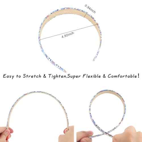 Wecoe 12pcs Headbands for Women Girls Summer Flower Floral Plain Checked Plaid Printed Headbands Hairbands Diy Costume Hair Accessories Women Girls Diademas Coreanas Para Mujer Gifts