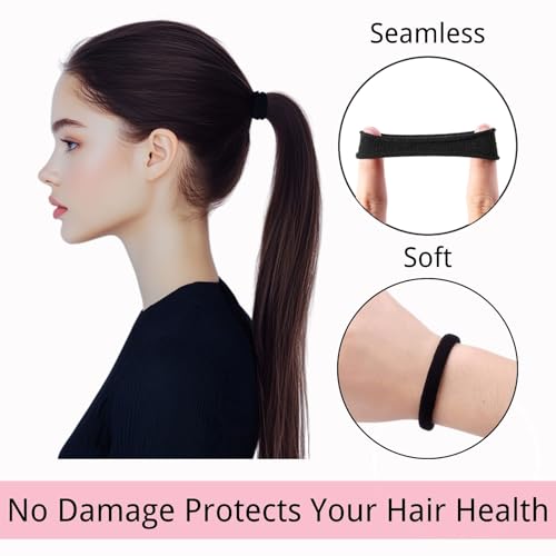 LuSeren 120PCS Black Hair Ties for Thick Hair ? Seamless No Damage Elastic Ponytail Holders, Black Hair Band,Bulk Nylon Hair Elastics for Women