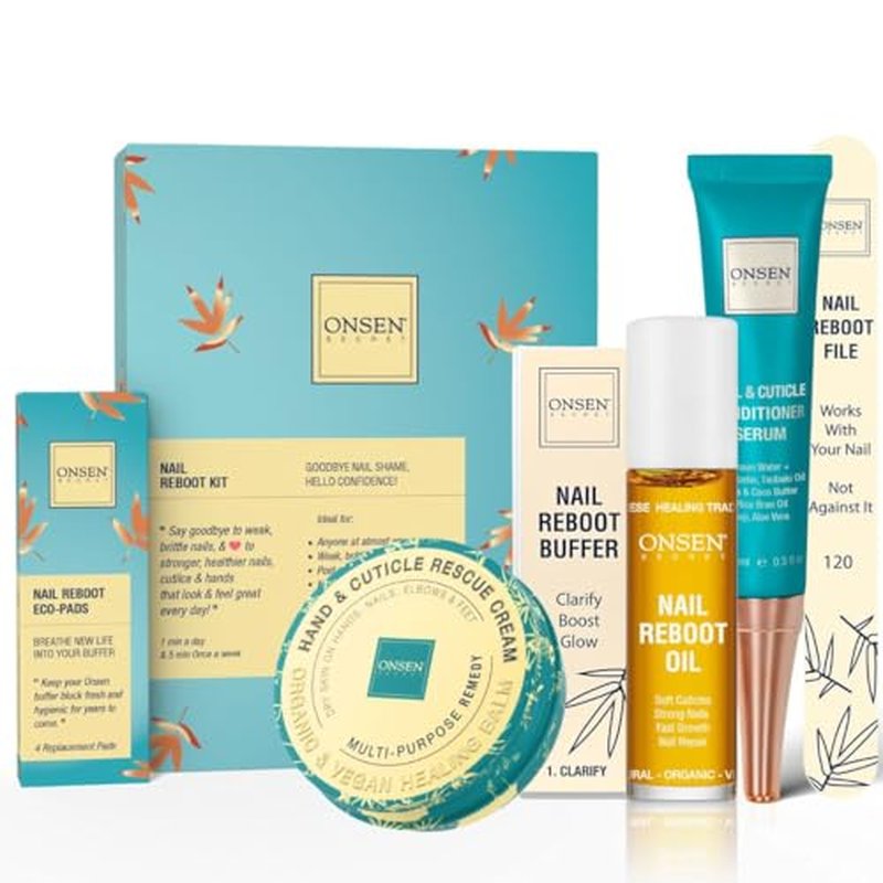 Onsen Secret Advance Rescue Nail Kit - Strengthening Nail Oil & Serum with Hand & Cuticle Rescue Cream - Tsubaki, Shea Butter, Jojoba - Hydrates, Repairs, and Restores