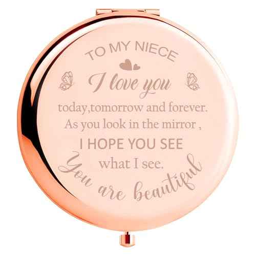 Niece Gifts from Auntie, Bithday Gift for Niece from Aunt, Niece Birthday Gifts Compact Mirror Wedding Anniversary for Niece
