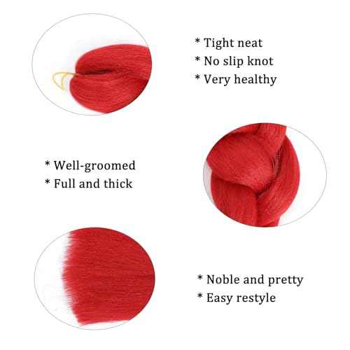 Herina Red Braiding Hair Fake Braids In Hair Extensions 3pcs Red Hair Extensions Heat Resistant Jumbo Braiding Hair For Women(3pc/pack)