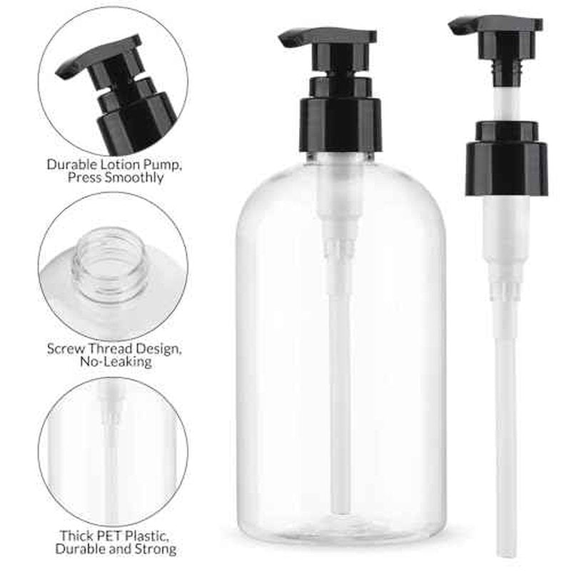 Empty Pump Bottles Dispenser 2 Pack 300ml/10.15oz. Clear Plastic Pump Bottle Dispenser for Essential Oil Soap Lotion Shampoo