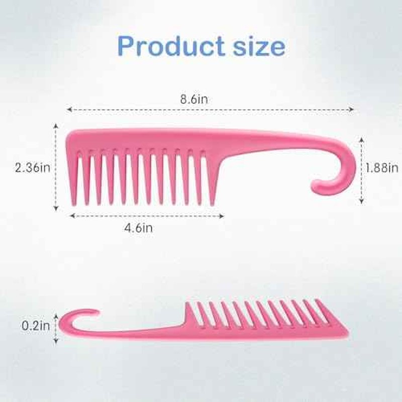 Wapodeai Wide Tooth Comb Shower Comb With Hook, Good for Curly Hair Wet Dry, Premium Tangle Free Combs Pink.