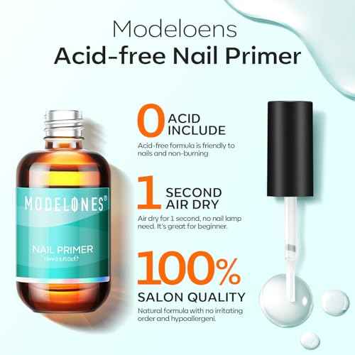 modelones Nail Primer, 15 ml Acid Free No Lift Bond Primer, Hema-Free Bonder for Gel Polish Nail Supplies Set