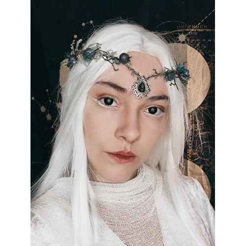 MOSTORY Woodland Elven Circlet Dark Fairy Thorn Crown Goddess Headpiece Blueberries Crystal Headband Elf Forest Hair Wreath for Women Girls Thanksgiving Christmas Cosplay Easter Wedding Birthday