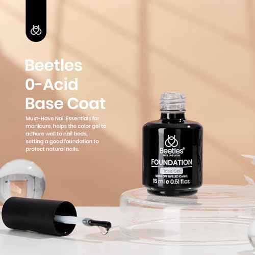 Beetles Gel Base Coat, 1Pcs 15ml Base Gel Nail Polish Upgraded Formula Long-Lasting Soak Off U V LED Lamp Needed DIY Home and Nail Salon Gifts for Women