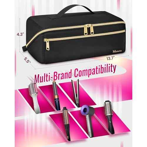 Mancro Hot Hair Tools Travel Bag with Separate Heat Resistant Mat, Large Capacity Wide-open Pouch, Hair Accessories Organizer for Flat Irons, Straighteners, Curling Iron,Travel Essentials for Women