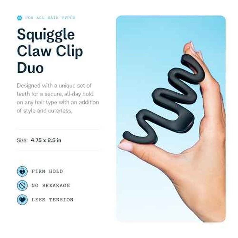 Gimme Beauty Medium Hair Trend Alert Twists & Buns - Break-Resistant, Recycled Plastic Clip - Non-Slip, Firm Hold Clip for All Hair Types - Trendy Wave Design - Black/Blue