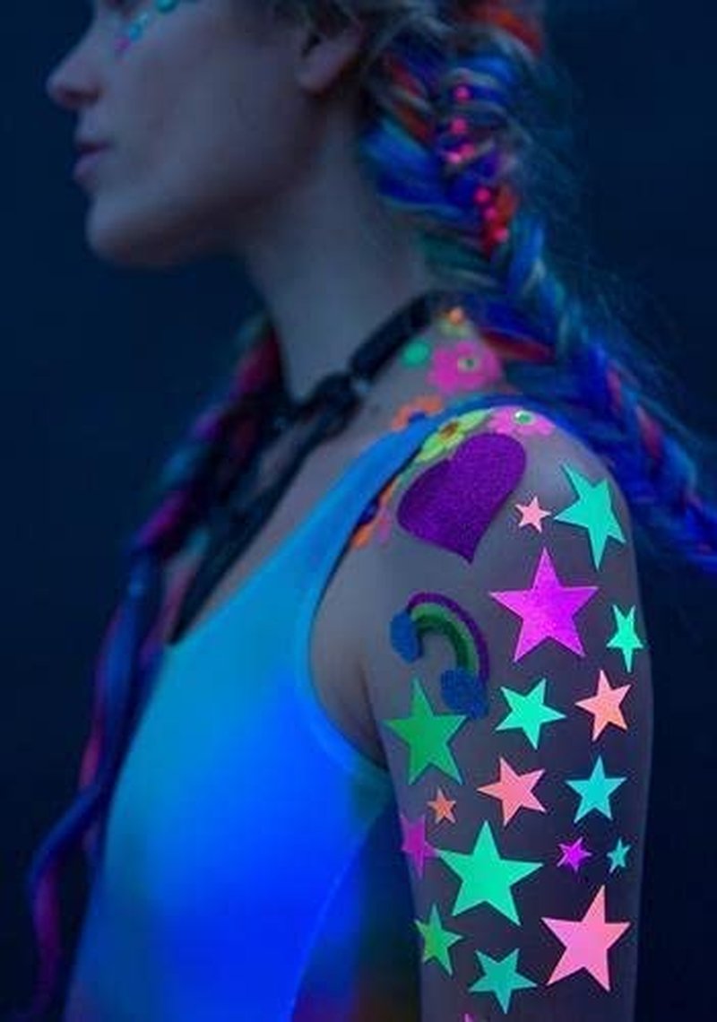 Blacklight Body Stickers - Neon Festival Accessories for Raves | 40 Pack (Star)