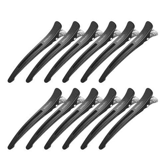 12pcs Hair Clips for Styling, Professional Duck Billed Hair Clips, with Non-slip No-Trace Silicone Band Compartments, Hair Sectioning Clips for Hairdresser Home for Unisex (black)