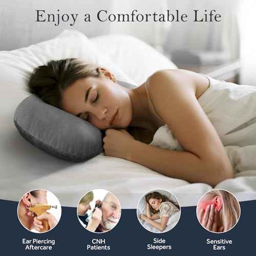 Ear Piercing Pillow for Side Sleepers, Larger Ear Hole Design for Comfortable Sleep, Adjustable Ear Pillows with Soft Washable Cover, Ideal for Ear Piercing Care and Support (Gray)