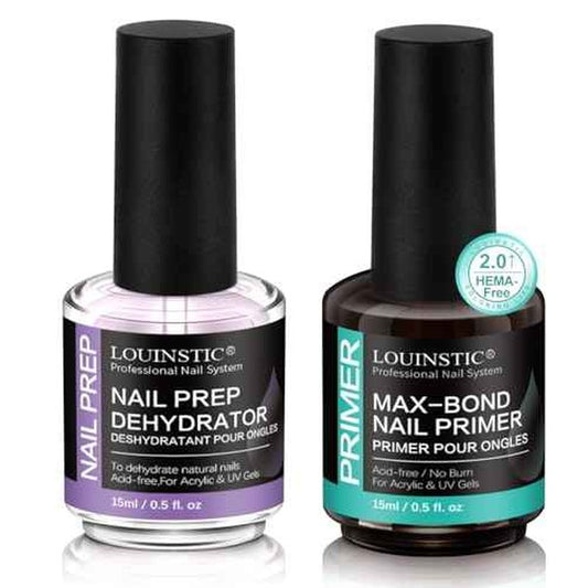 LOUINSTIC Nail Prep Dehydrator and Acid-Free Primer, Quick-Dry & Safe for Nails, for UV Gel, Acrylic, Gel Nail Polish & Press-On Nails Hema-Free ? Professional Salon & DIY Manicure Kit, 15ml