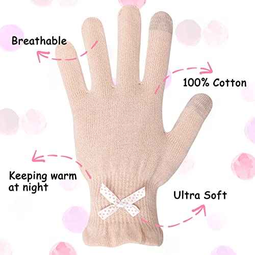 Evridwear Eczema Gloves Kids Cotton Moisturizing Gloves for Dry Hands, Eczema, SPA, Overnight Lotion, 2 Pairs with Touchscreen Fingers (Pink Thin)
