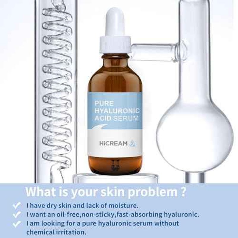 Hyaluronic Acid Serum for Face, Brightening Serum - Even Skin Tone, 100% Pure Anti Aging, Intense Hydration Moisture Non greasy Paraben Free, Water-based Skincare for Face (2 Oz)