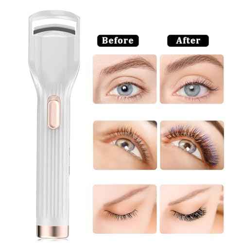 Heated Eyelash Curler Premium PRO - Fast Heat up in 8s - 24 Hours Long Lasting - Rechargeable Electric Eyelash Curler with Type-C, 2 Heat Modes, Anti-Burn Eyelid, Gift for Women Girls, White-AB