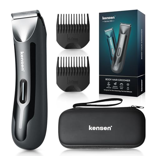 Body Hair Trimmer for Men, kensen Electric Groin Hair Trimmer, Rechargeable Body Groomer, Replaceable Ceramic Blade Heads, IPX7 Waterproof Wet/Dry Clippers, Male Pubic Hair Hygiene Razor