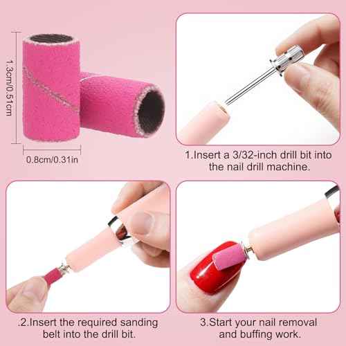 190 Pcs Sanding Bands for Nail Drill, 2 Pcs Nail Drill Bits Set, 80/120/180/240 Grits Nail Sanding Bands for Acrylic Gel Manicures, Pedicures