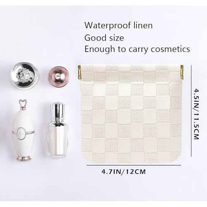 Leather Pocket Cosmetic Bag for Purse,Coin Purse Lipstick Cosmetic Accessories Organizer, Travel Kit Storage Pouch,Waterproof Portable No Zipper Self-closing (White/Small)