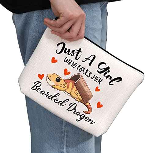 G2TUP Bearded Dragon Lover Gift Who Loves Her Bearded Dragon Makeup Bag Bearded Dragon Mom Cosmetic Bag Lizard Lover Zipper Travel Pouch (Bearded Dragon White Bag)