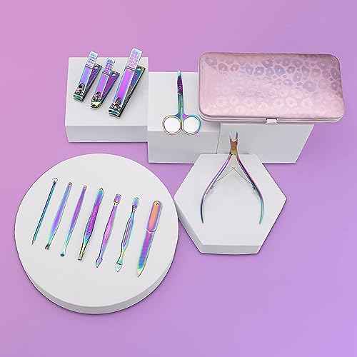 Manicure Set Nail Clippers Pedicure Kit - 12pcs Stainless Steel Nail Kit, Colorful Professional Nail Care Kit Nail Files & Scissors Tools for Hands Foot Facial - Pink