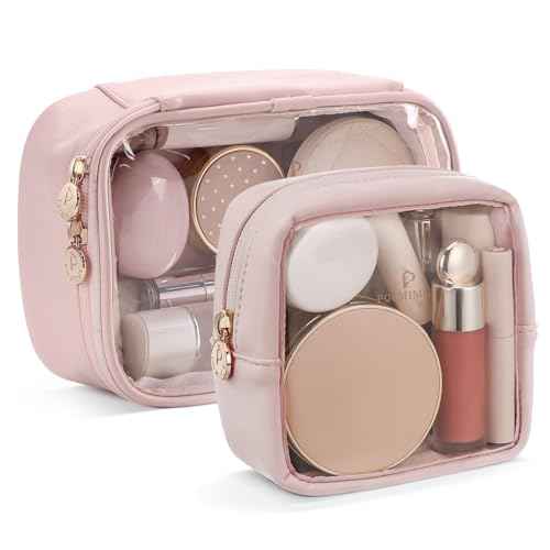 Pocmimut Mini Makeup Bag with Small Cosmetic Bag Travel Essentials Organizers,TSA Approved Toiletry Bag Makeup Pouch Clear Cosmetic Bags for Women,Pink