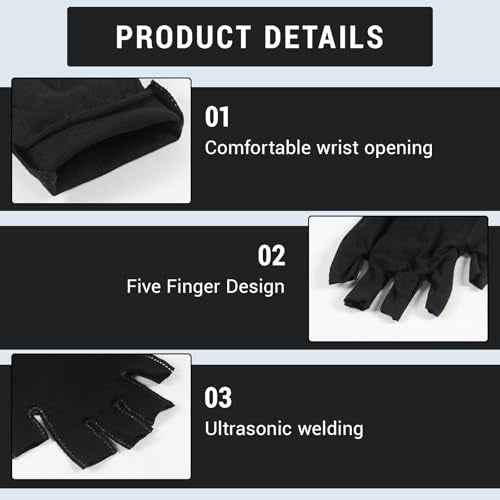 12 Pairs Black Cotton Fingerless Gloves Moisturizing Night, Uv Sun Protection Gloves for Driving