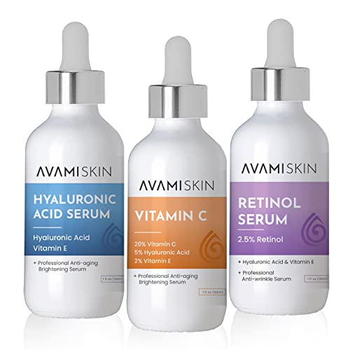 3-Piece Skin Serum Set - Vitamin C, Hyaluronic Acid, Retinol - Unisex - 1 fl. Oz