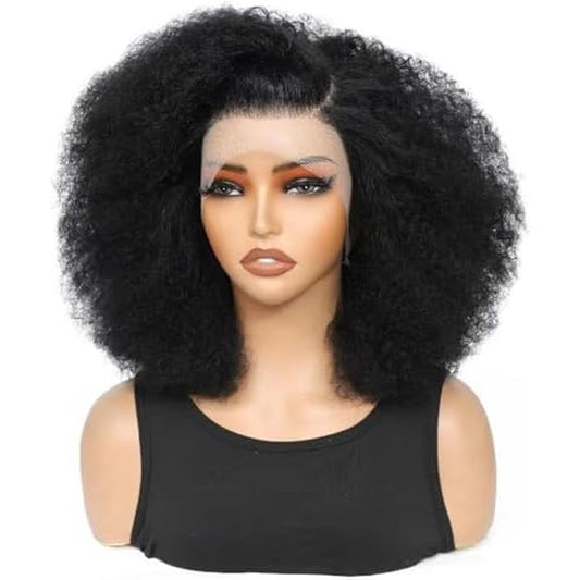 Afro Kinky Curly Wig 13x4 Lace Front Wigs 180% Density Human Hair Blended Kinky Curly Lace Frontal Wigs for Black Women 18 Inch Natural Black