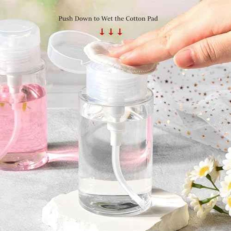 3 Pack Push Down Pump Bottle Dispenser for Makeup Remover, Facial Toner, Micellar Water, Alcohol, Nail Polish Remover Empty Push Top Bottles Containers 6.7oz/200ML