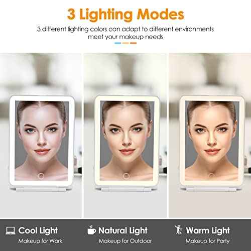 Rechargeable Travel Makeup Mirror 72 LED Lighted Compact Slim Vanity with Lights 3 Lighting Modes Dimmable Touch Screen (White),(DenCert)