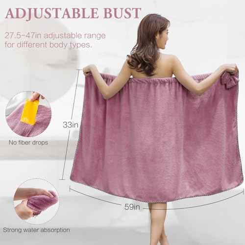 Women Microfiber Bath Towel Wrap - Adjustable Soft Body Wraps Dress with Hair Towel for Shower After Body and Head Cover, Super Absorbent to Quick Drying Hair and Body, Purple