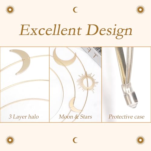 Gold Halo Crown Moon Stars Goddess Crown Alloy Goddess Headpiece Party Tiaras Crowns for Women Wedding Birthday Christmas Hair Accessories for Women and Girls