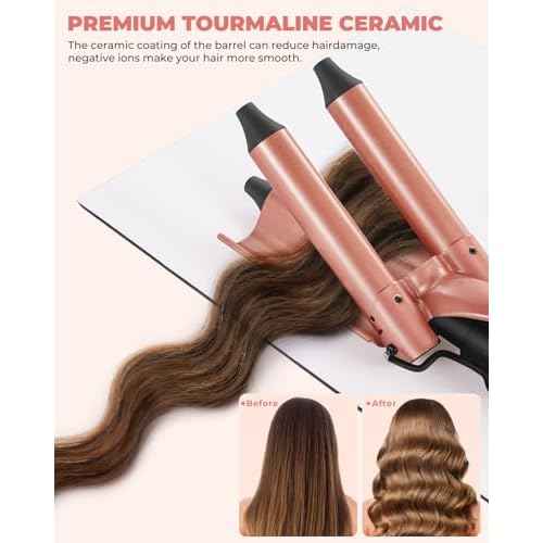 Waver Curling Iron Wand Set: Ohuhu 5 in 1 Curling Iron Set with 2 Size 0.75" 1" 3 Barrel Hair Crimper Beach Waves and 3 Interchangeable Wand 0.35"-1.25" LED Display for Girls Women Mother Gift